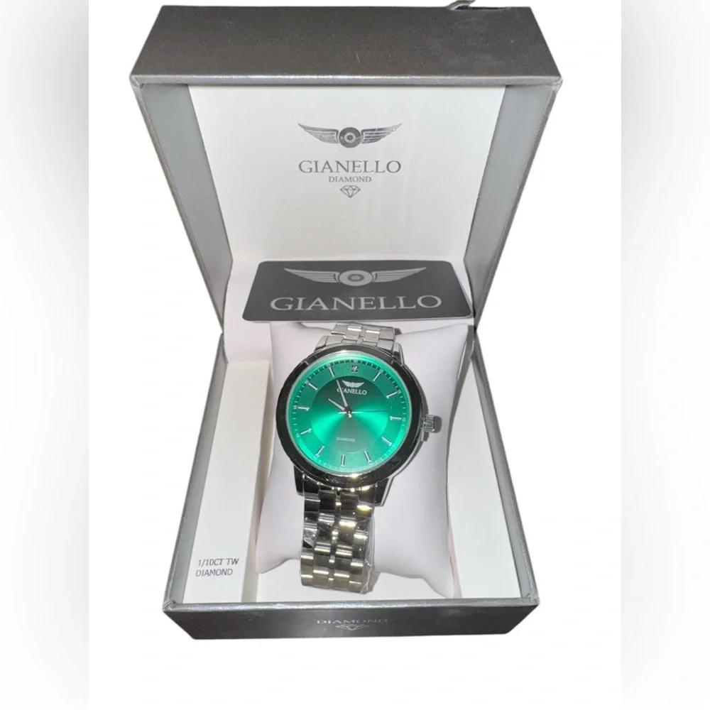 Gianello Genuine Diamond Prism Round Silver Link Men Watch